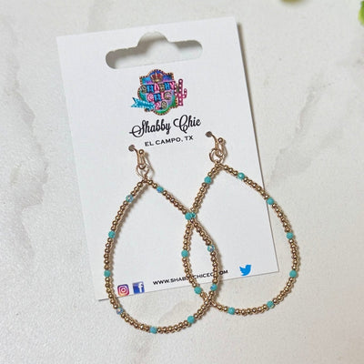 Gold with Turquoise Beaded Teardrop Earrings Shabby Chic Boutique and Tanning Salon