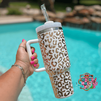 Golden Leopard Tumbler 40oz. Shabby Chic Boutique and Tanning Salon