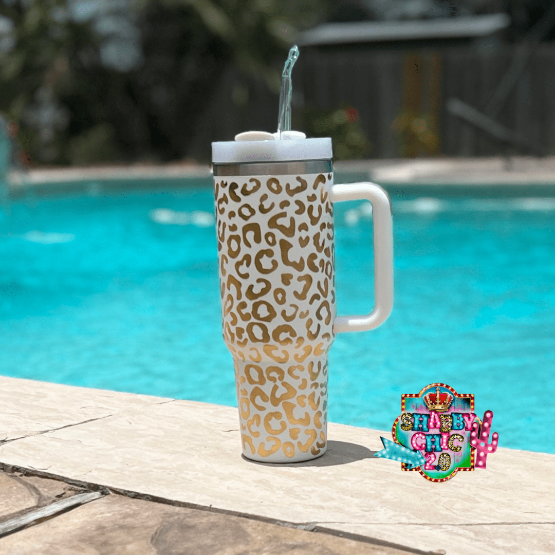 Golden Leopard Tumbler 40oz. Shabby Chic Boutique and Tanning Salon