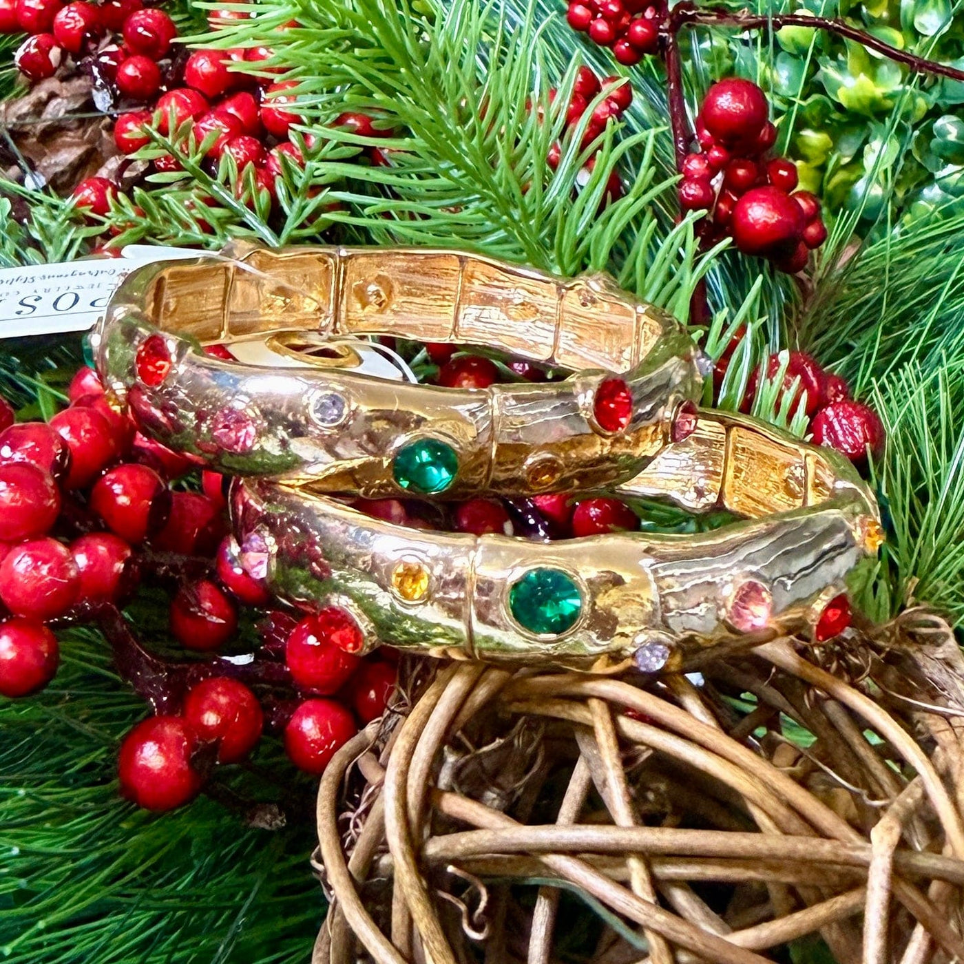 Goldtone Stretch Bracelet with Multicolor Stones Shabby Chic Boutique and Tanning Salon