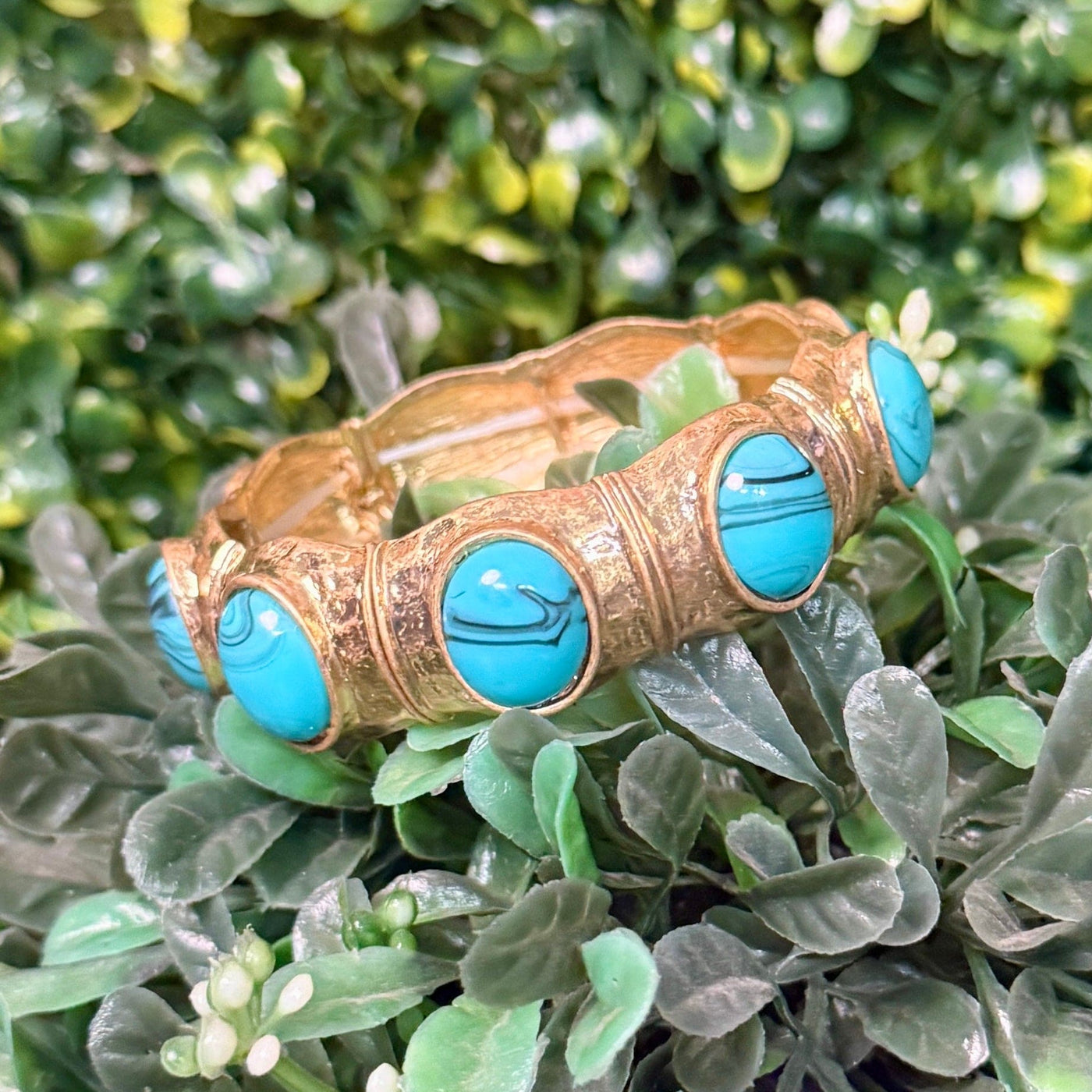 Goldtone Stretch Bracelets - Faux Turquoise Shabby Chic Boutique and Tanning Salon