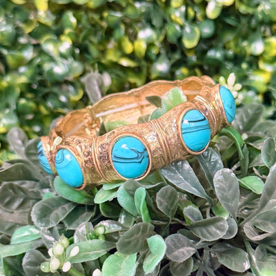 Goldtone Stretch Bracelets - Faux Turquoise Shabby Chic Boutique and Tanning Salon