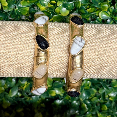 Goldtone Stretch Bracelets with Black/Grey Shabby Chic Boutique and Tanning Salon