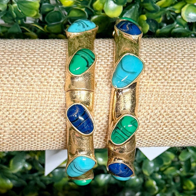 Goldtone Stretch Bracelets with Blue Stones Shabby Chic Boutique and Tanning Salon