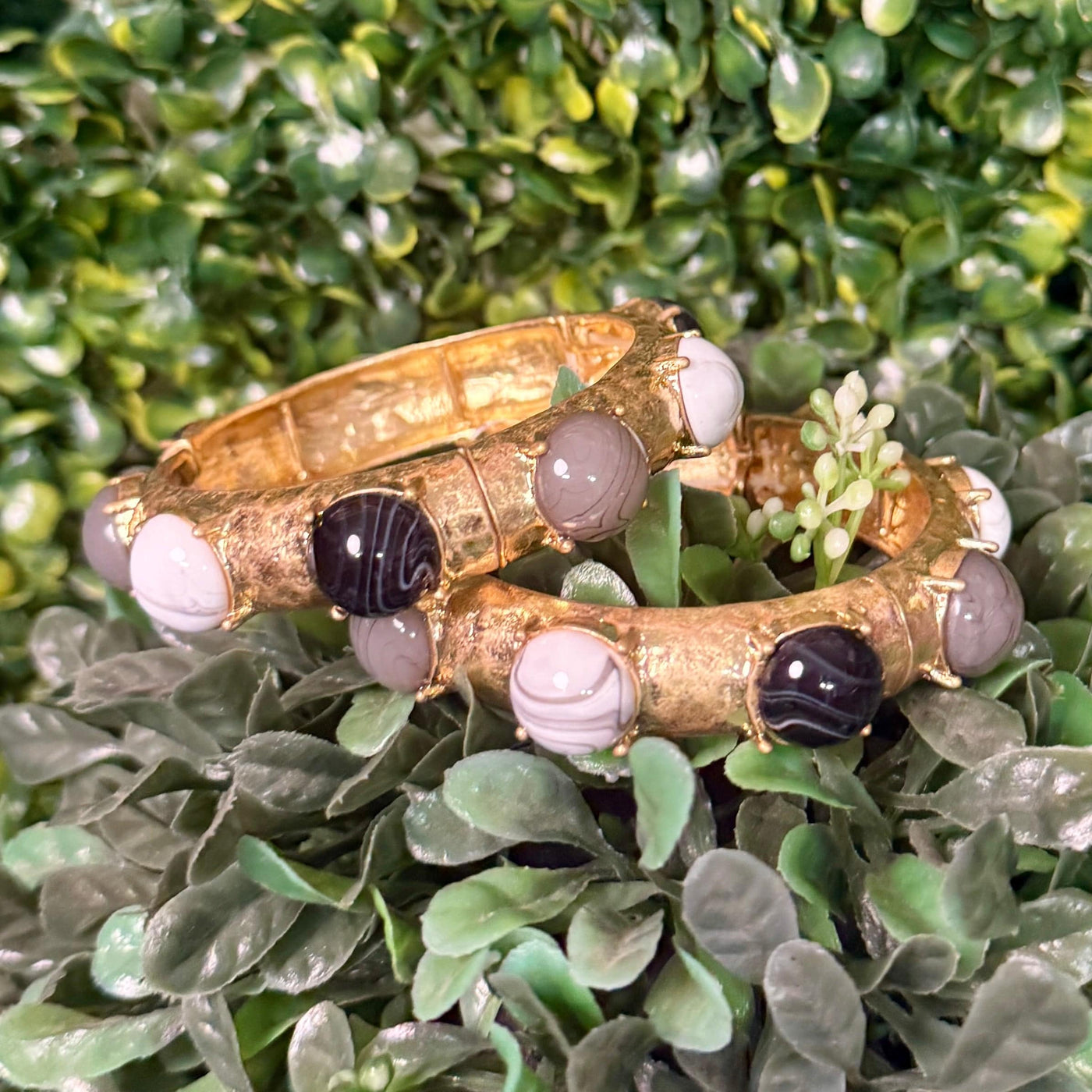 Goldtone Stretch Bracelets with Shades of Gray Shabby Chic Boutique and Tanning Salon