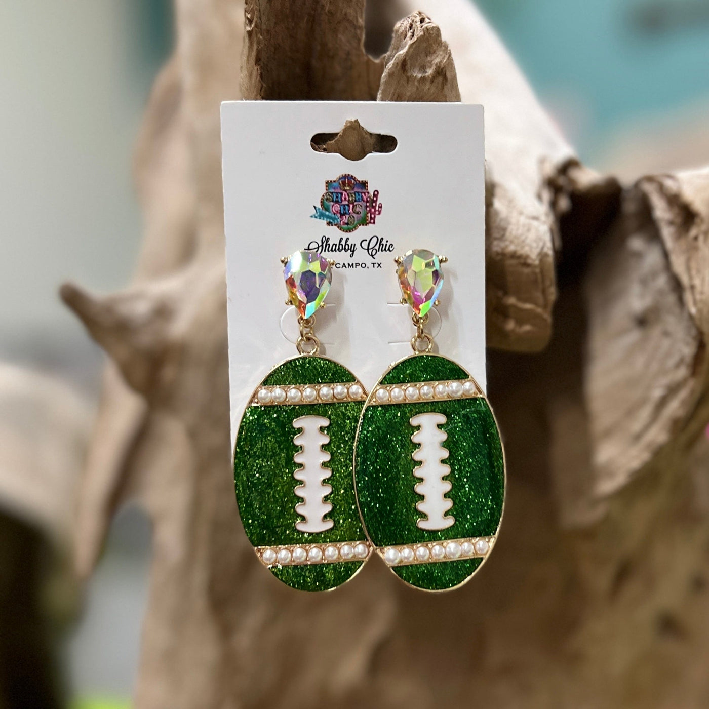 Green Bling Football Earrings Shabby Chic Boutique and Tanning Salon