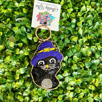 Halloween Beaded Charm Keyrings Shabby Chic Boutique and Tanning Salon Black Cat