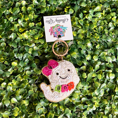Halloween Beaded Charm Keyrings Shabby Chic Boutique and Tanning Salon Ghost