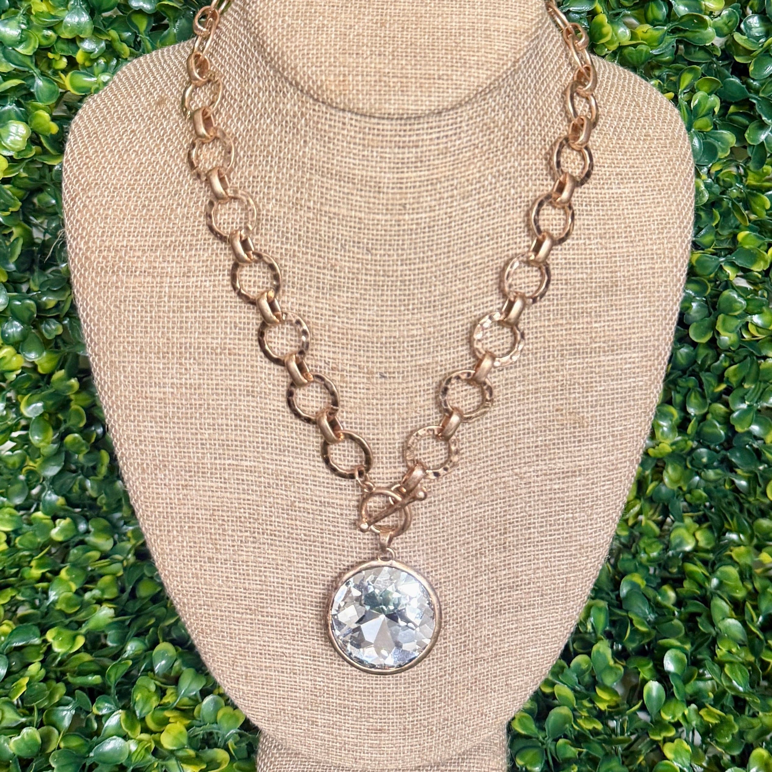 Hammered Goldtone Circle Chain with Large Clear Stone – Shabby Chic ...