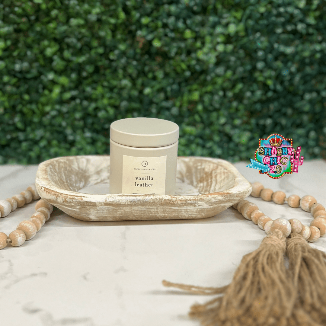 Hico Candle Company - Vanilla Leather Shabby Chic Boutique and Tanning Salon Small Candle - 9 oz
