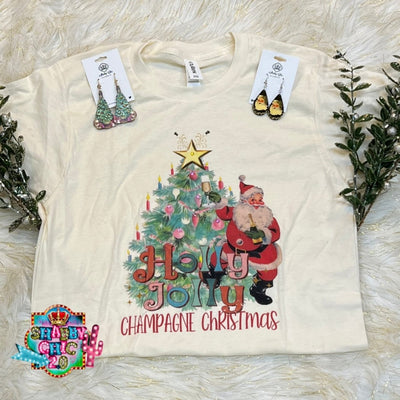 Holly Jolly Champagne Christmas Tee Shabby Chic Boutique and Tanning Salon