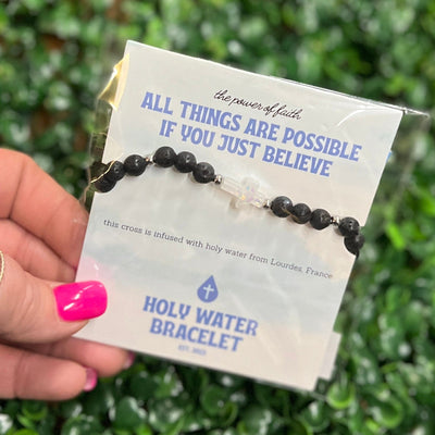 Holy Water Cross Bracelet Shabby Chic Boutique and Tanning Salon Black with Silver