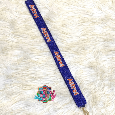 Hometown Team Beaded Purse Strap Shabby Chic Boutique and Tanning Salon Blue