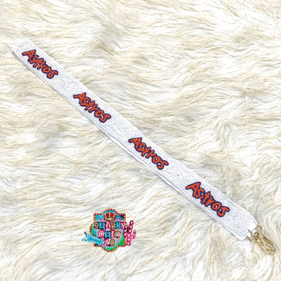 Hometown Team Beaded Purse Strap Shabby Chic Boutique and Tanning Salon White