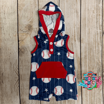 Hooded Baseball Onesie Shabby Chic Boutique and Tanning Salon