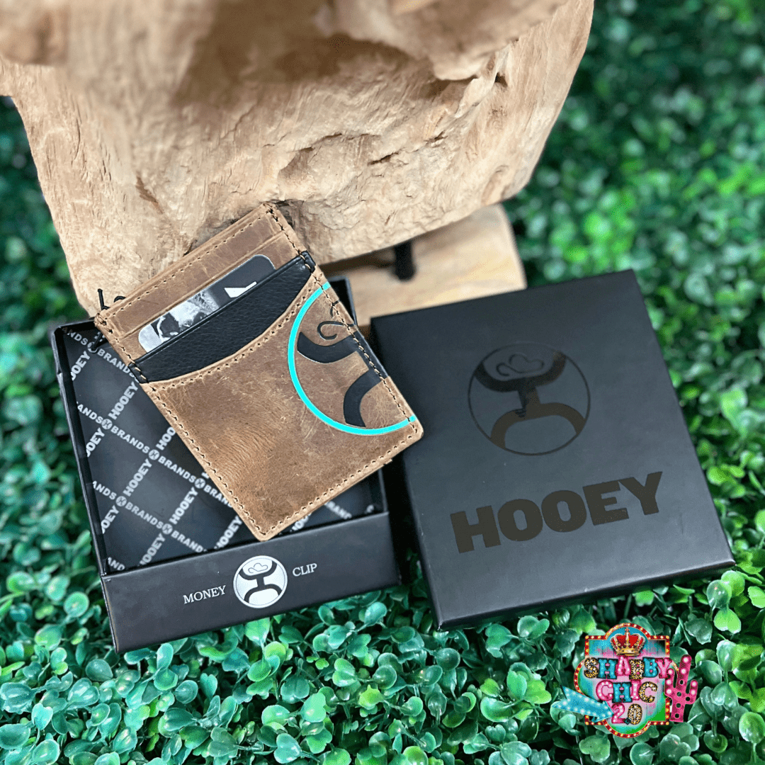 "HOOEY 2.0" BROWN W/BLACK & TURQUOISE MONEY CLIP WALLET Shabby Chic Boutique and Tanning Salon