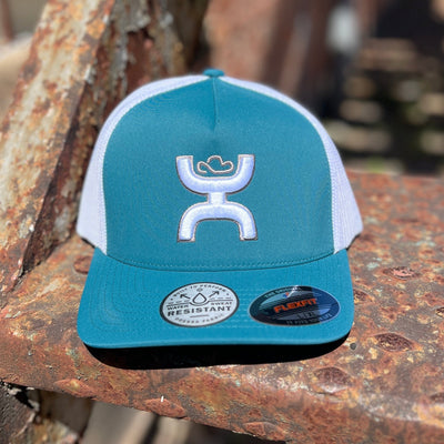 HOOEY  "COACH" FLEXFIT HAT TEAL /WHITE Shabby Chic Boutique and Tanning Salon