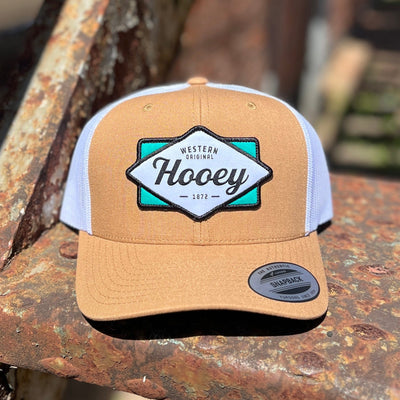 HOOEY  "DIAMOND" HAT TAN/WHITE W/TEAL/WHITE & BLACK PATCH Shabby Chic Boutique and Tanning Salon