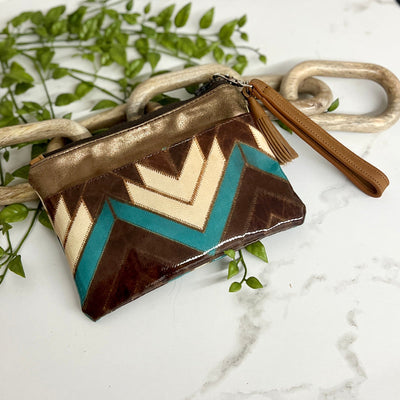 HOOEY  "MONTEZUMA" BROWN/TURQUOISE AZTEC PATTERN ARENA WRISTLET Shabby Chic Boutique and Tanning Salon