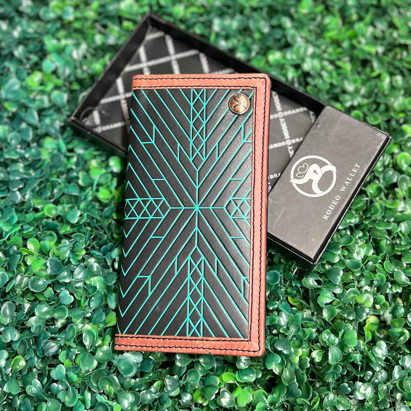 HOOEY  "NEON MOON" RODEO ROUGHY WALLET BLACK/ BROWN W/ TURQUOISE AZTEC Shabby Chic Boutique and Tanning Salon