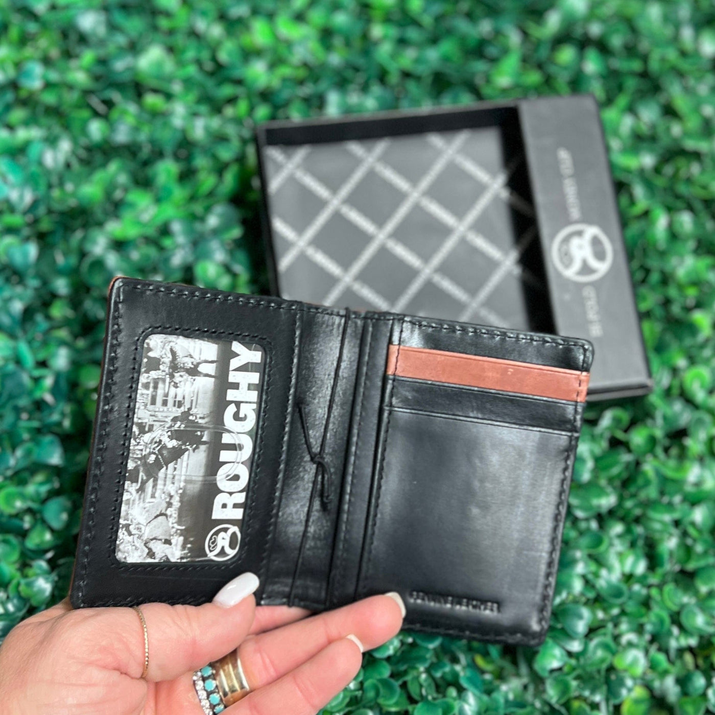 HOOEY  "NEON MOON" ROUGHY BIFOLD MONEY CLIP BLACK/BROWN W/TURQUOISE AZTEC Shabby Chic Boutique and Tanning Salon