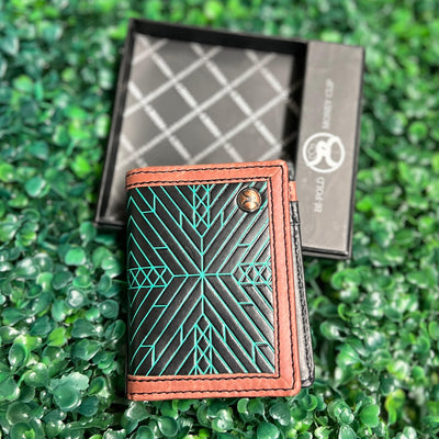 HOOEY  "NEON MOON" ROUGHY BIFOLD MONEY CLIP BLACK/BROWN W/TURQUOISE AZTEC Shabby Chic Boutique and Tanning Salon