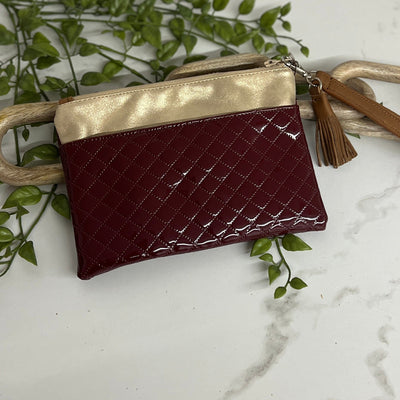 "HOOEY RODEO" BURGUNDY/TAN W/QUILT ARENA WRISTLET Shabby Chic Boutique and Tanning Salon