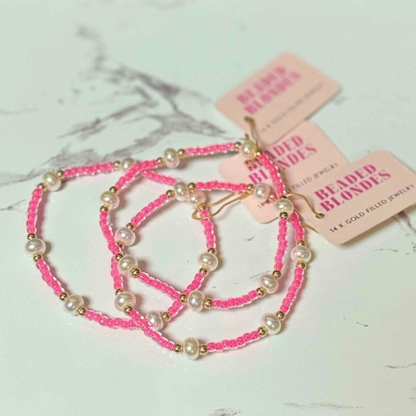 Hot Pink  Pearl Bracelet - Standard 6.75 inch Beaded Blondes