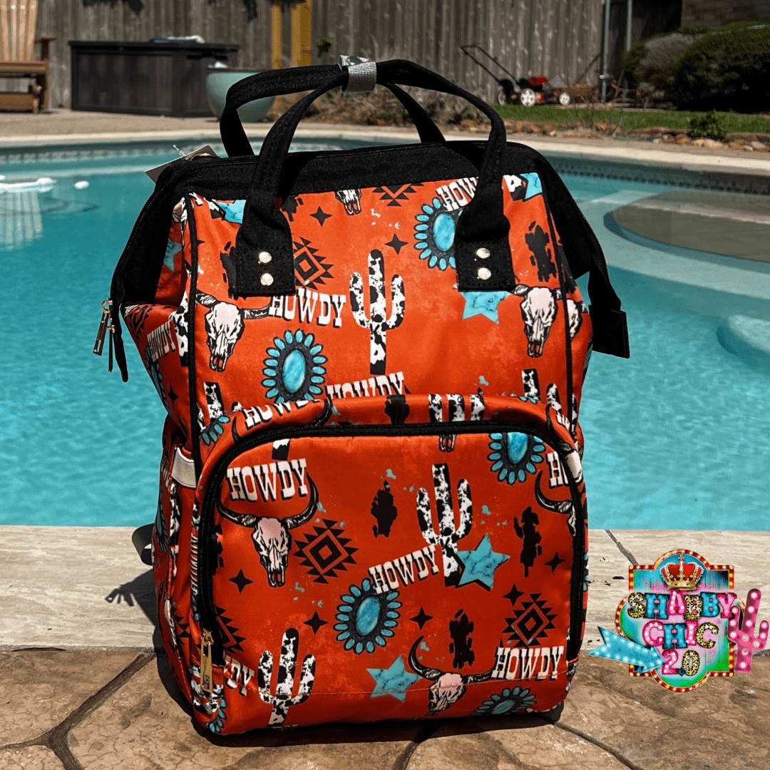 Howdy Cowprint Cactus Diaper Bag Backpack Shabby Chic Boutique and Tanning Salon