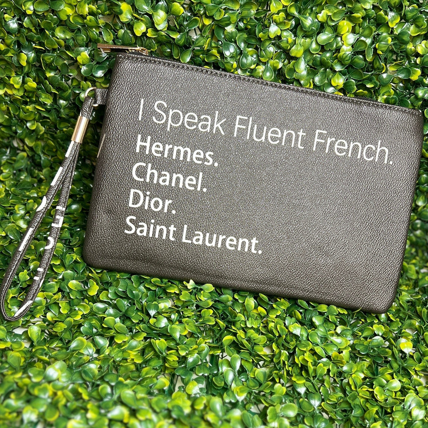 I Speak Fluent French Wristlet Pouch Shabby Chic Boutique and Tanning Salon