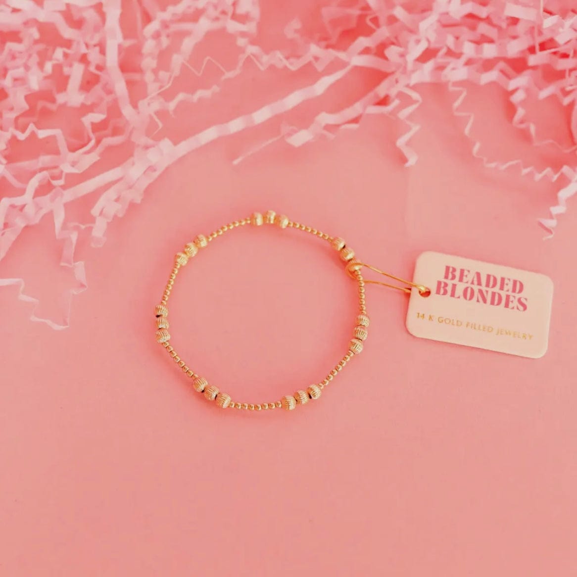 ILY Gold Fluted Bracelet Standard 6.75 inch Beaded Blondes