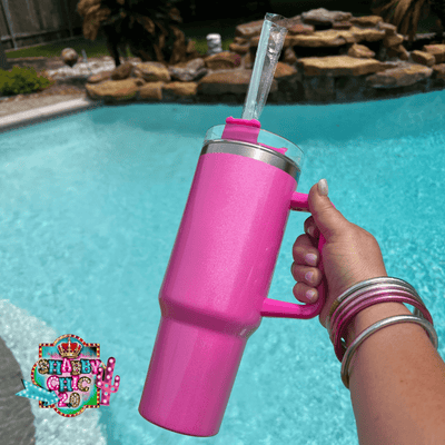Iridescent 40oz Tumbler Shabby Chic Boutique and Tanning Salon Hot Pink