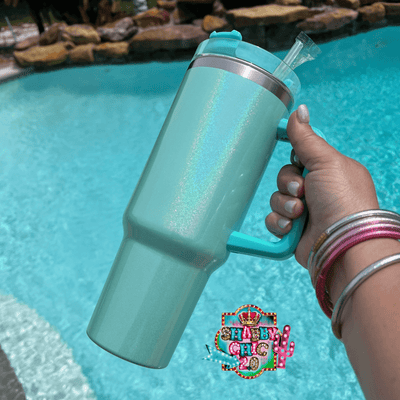 Iridescent 40oz Tumbler Shabby Chic Boutique and Tanning Salon Turquoise