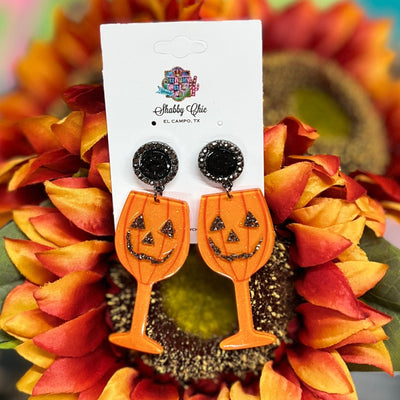 Jack-O Wine Glass Earrings Shabby Chic Boutique and Tanning Salon
