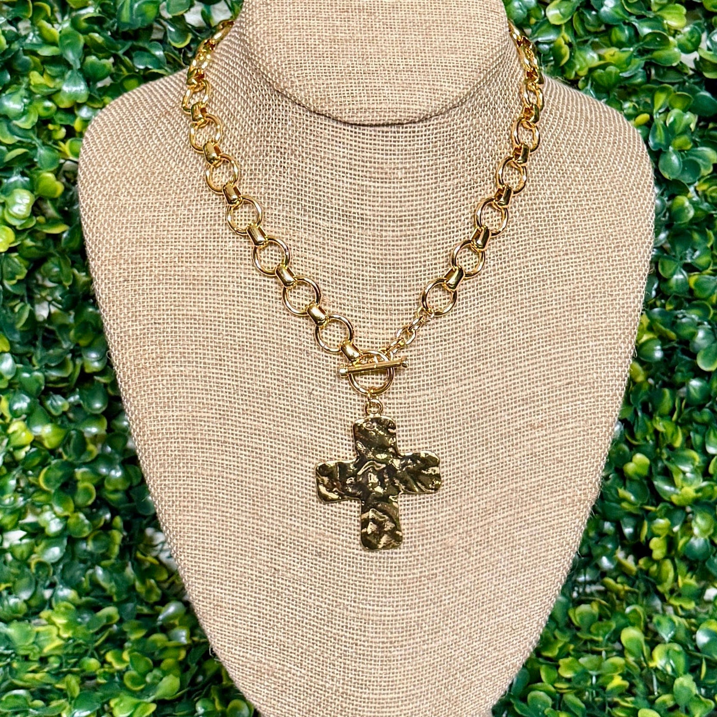 Jane Marie Gold Hammered Cross Shabby Chic Boutique and Tanning Salon