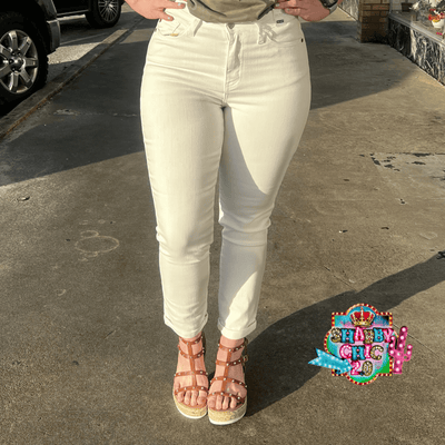 Judy Blue High Waist BoyFriend Non Distressed White Jeans Shabby Chic Boutique and Tanning Salon