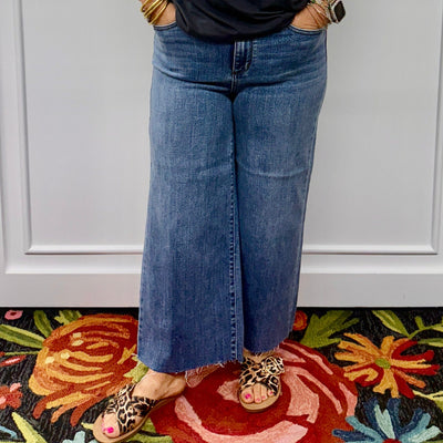 Judy Blue High Waist Wide Leg Crop Raw Hem Jeans Shabby Chic Boutique and Tanning Salon