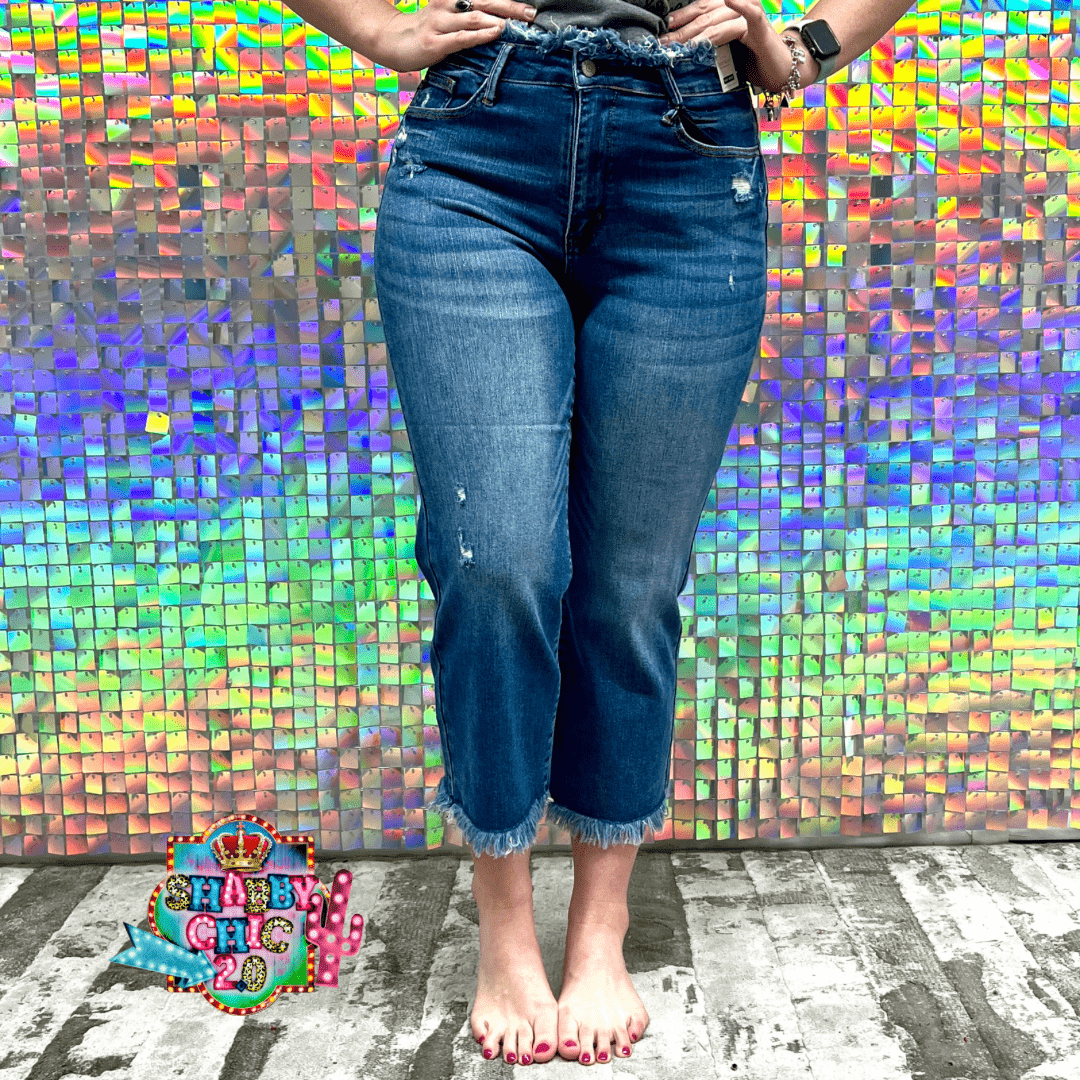 Judy Blue High Rise Wide Leg Crop Jeans in Medium Wash
