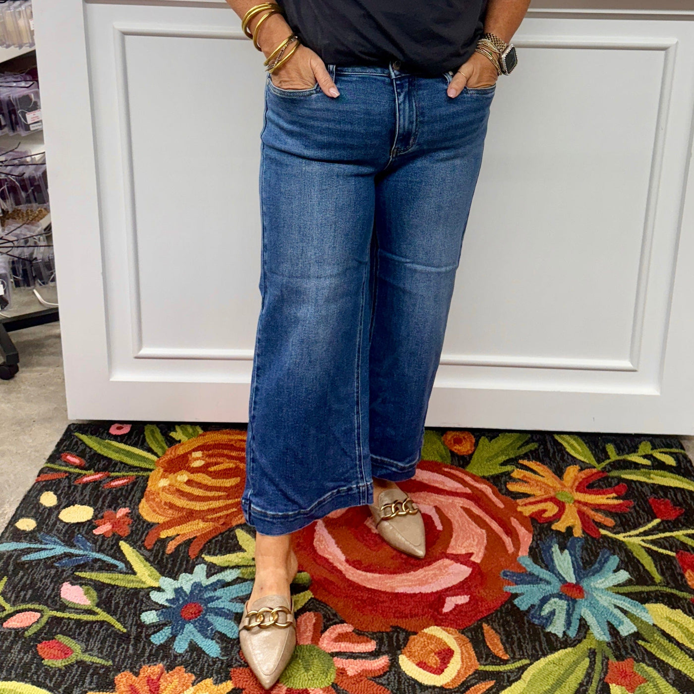 Judy Blue Mid RIse Cropped Wide Leg Jeans Shabby Chic Boutique and Tanning Salon