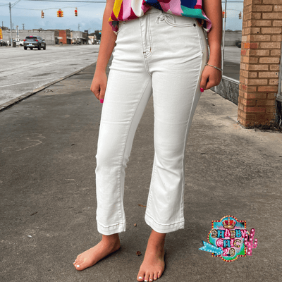 Judy Blue White Crop High Waist Jeans Shabby Chic Boutique and Tanning Salon