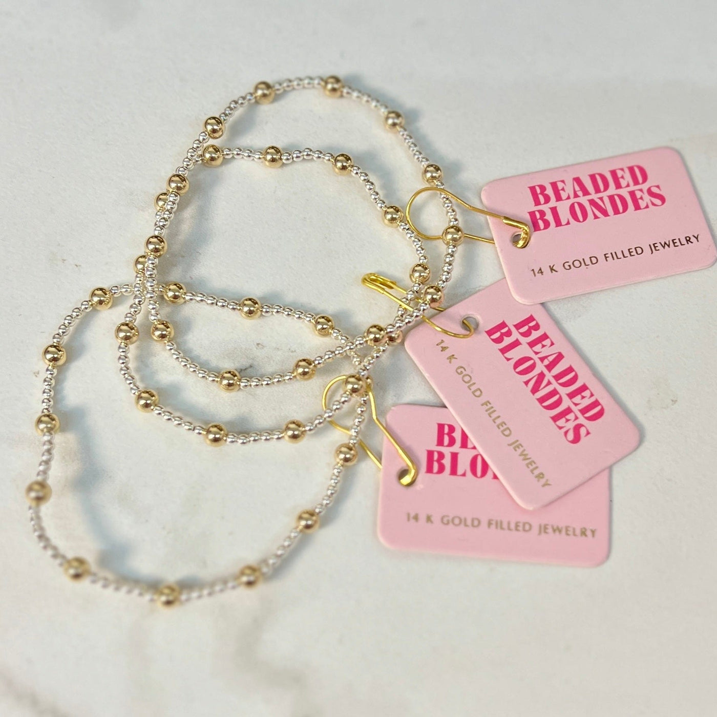 June Bracelet in Silver with Gold Beaded Bracelet: Standard 6.75 inch Beaded Blondes