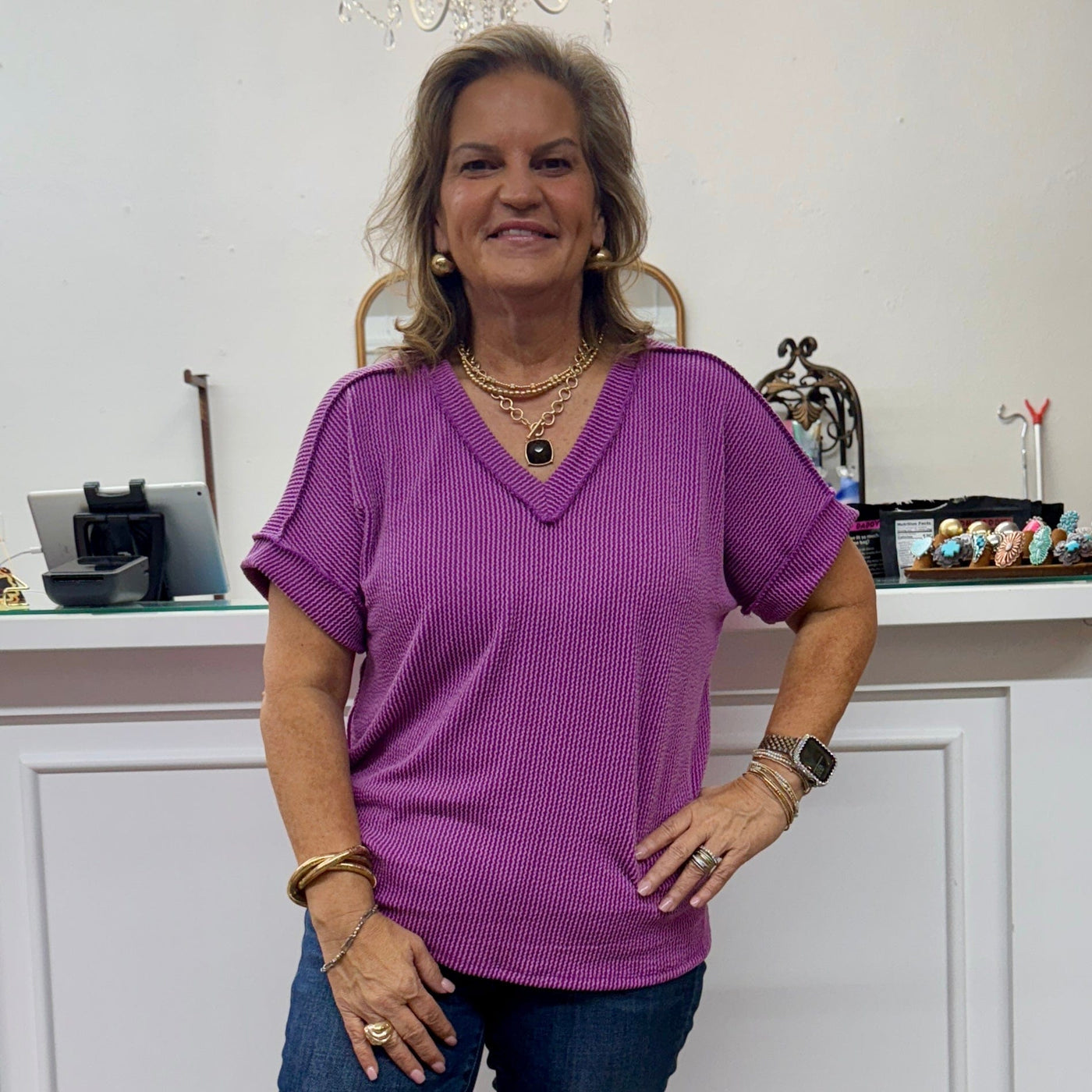 Just As Comfy Top - Purple Shabby Chic Boutique and Tanning Salon