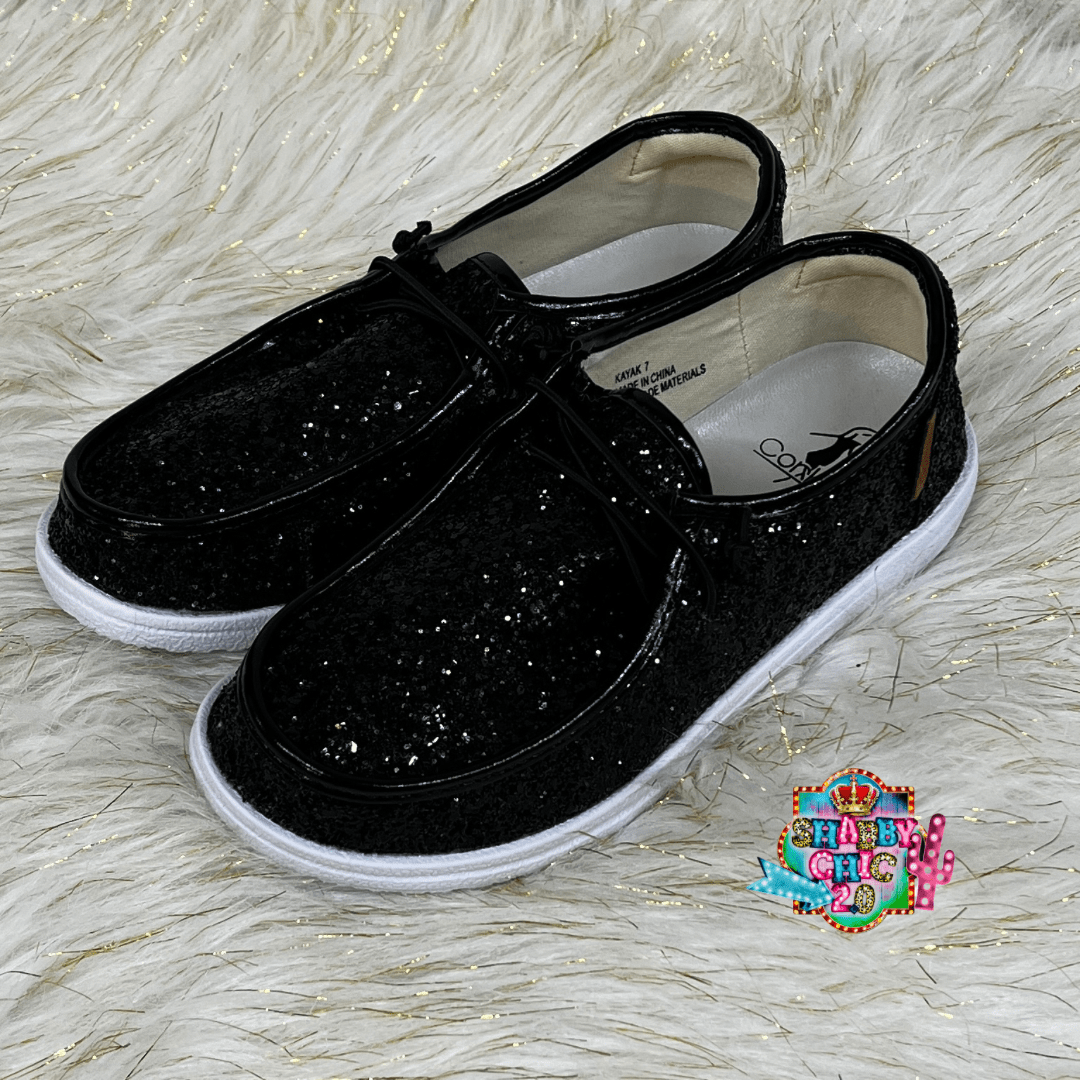 Kayak black glitter shoes shabby chic boutique and tanning salon