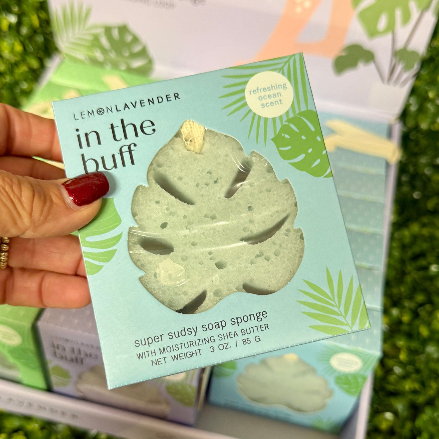 Lemon Lavender® In The Buff Super Sudsy Soap Sponge Shabby Chic Boutique and Tanning Salon Blue