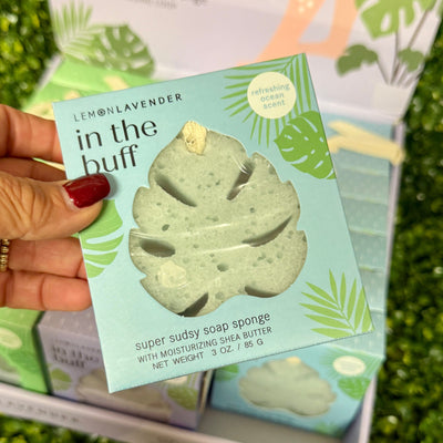 Lemon Lavender® In The Buff Super Sudsy Soap Sponge Shabby Chic Boutique and Tanning Salon Blue