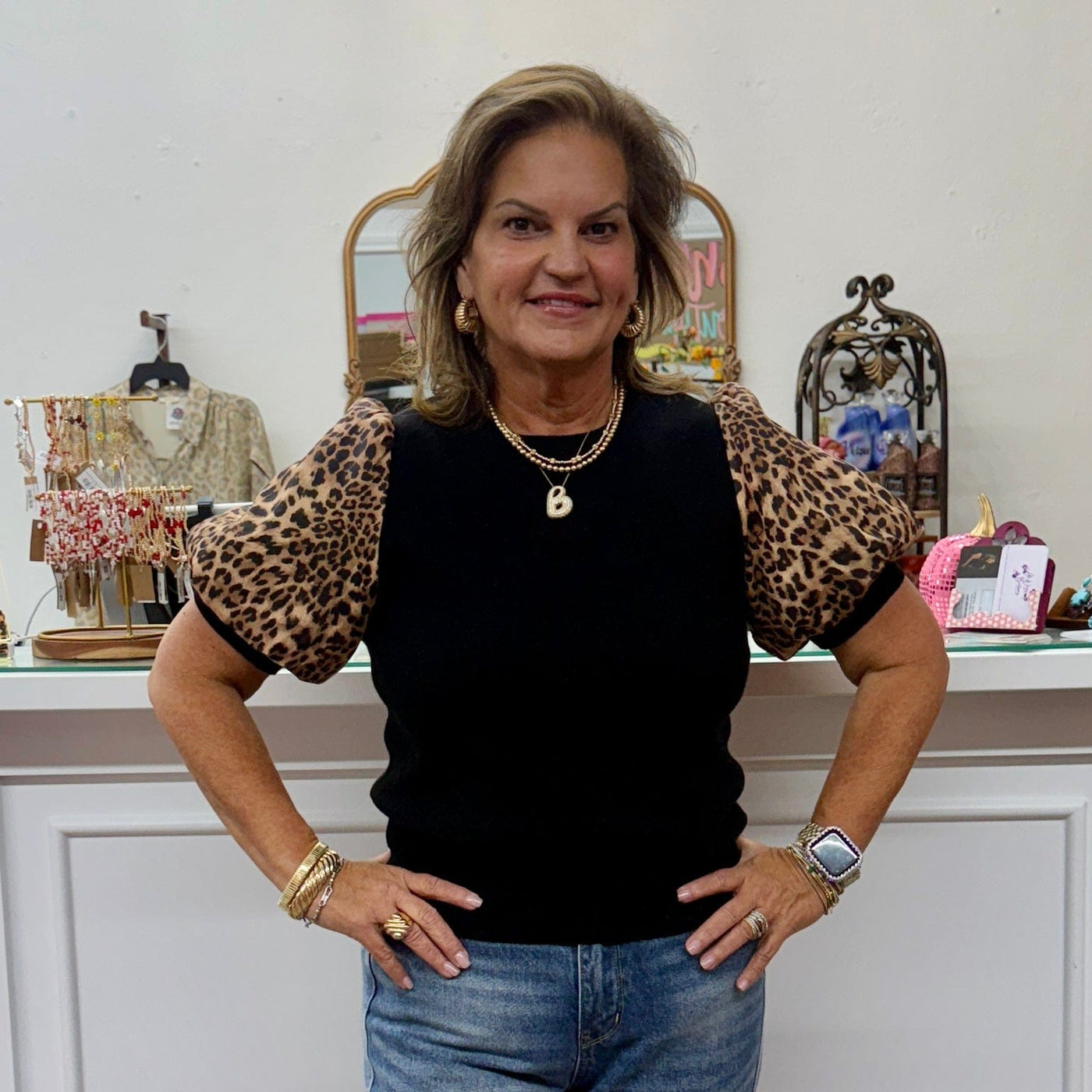Leopard Puff Sleeves Top Shabby Chic Boutique and Tanning Salon