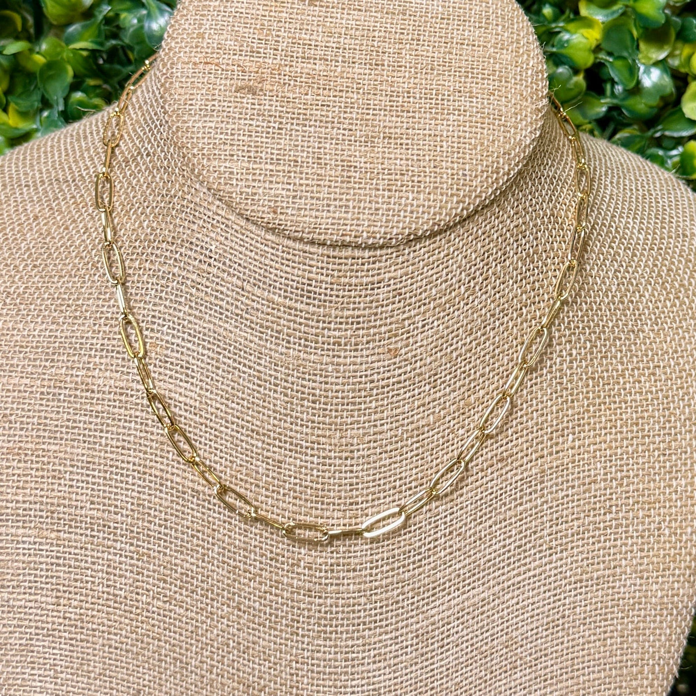 Lightweight Paper Clip Necklace - Gold Shabby Chic Boutique and Tanning Salon