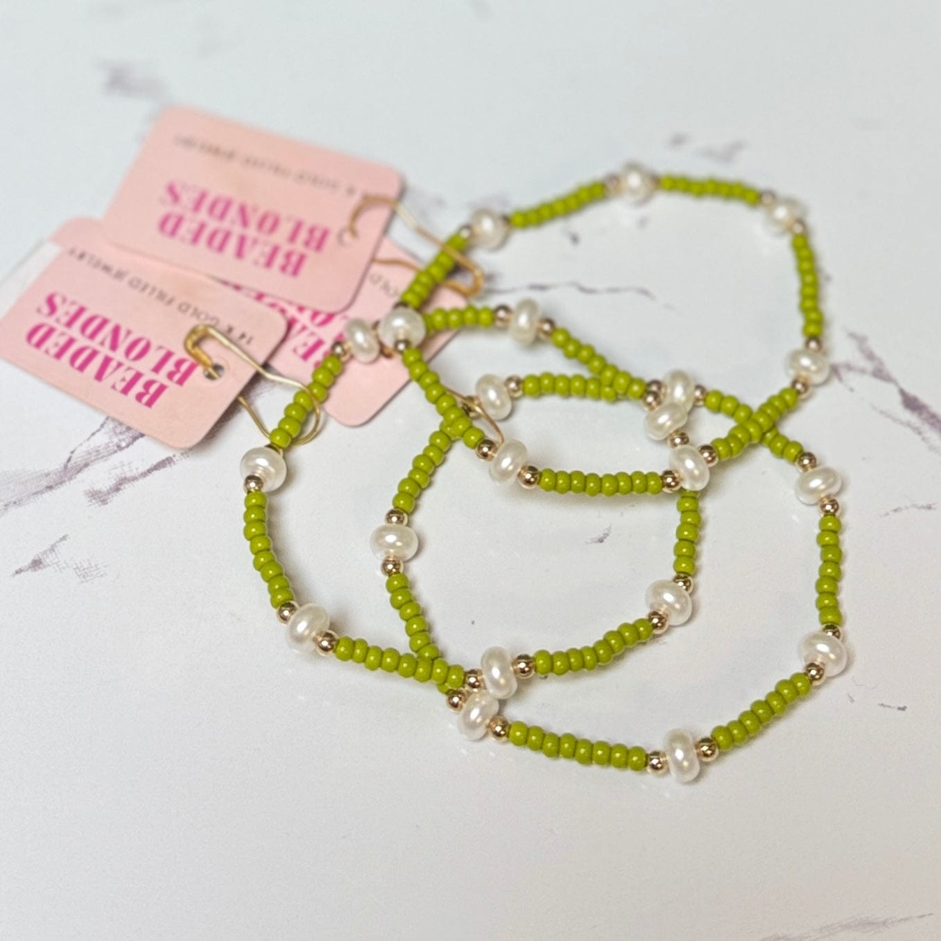 Lime Green Pearl Bracelet - Standard 6.75 inch Beaded Blondes