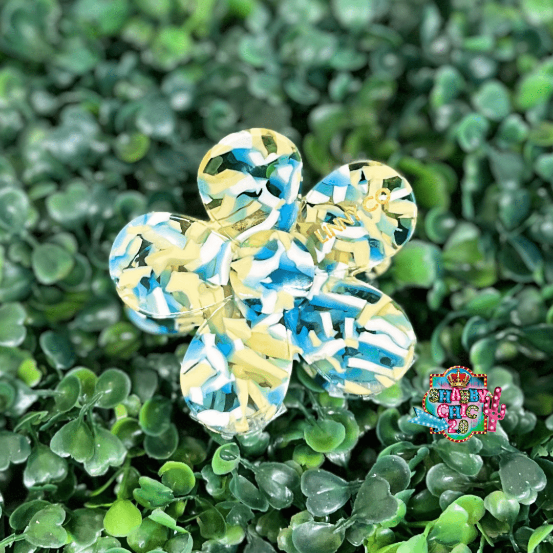 Linny & Co. Hair Claw Clip - Flowers Shabby Chic Boutique and Tanning Salon Green/Blue