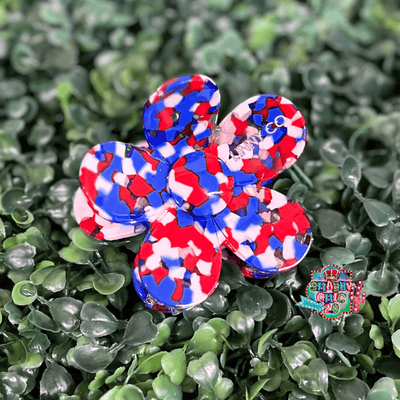 Linny & Co. Hair Claw Clip - Flowers Shabby Chic Boutique and Tanning Salon Red/White/Blue